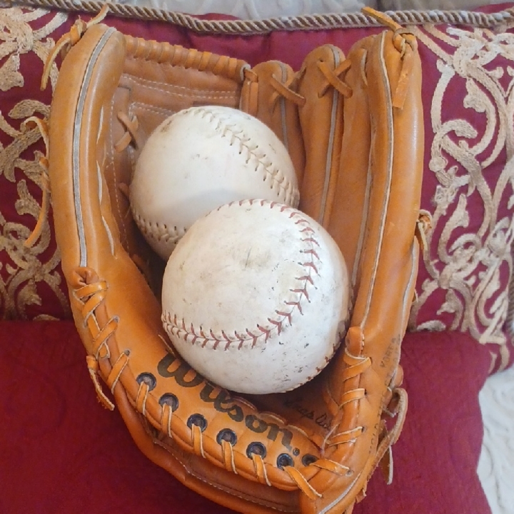 Wilson Tan Leather Softball Glove with Balls